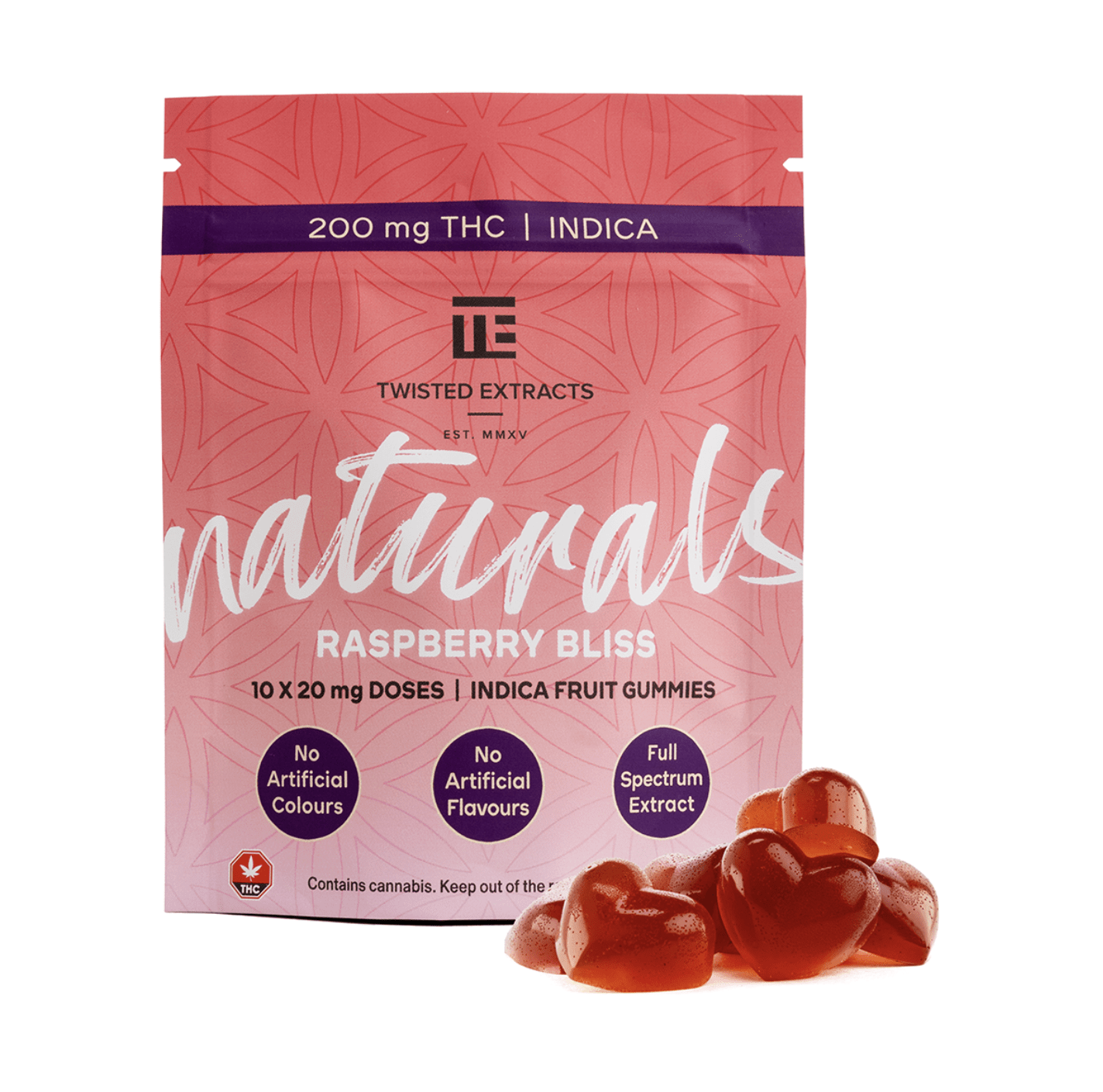 Twisted Naturals – Raspberry Bliss THC Gummies (200mg)