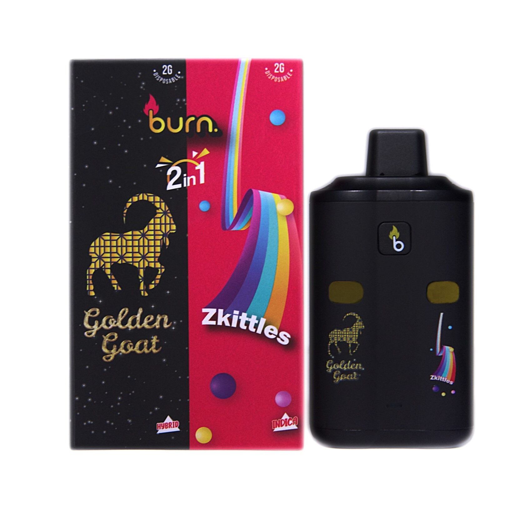 Burn.-2g-2g-Dual-Chamber-Vape-Golden-Goat-Zkittles-Hybrid-Indica